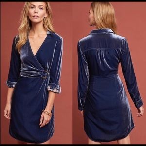 Anthropologie crush velvet blue dress size 4